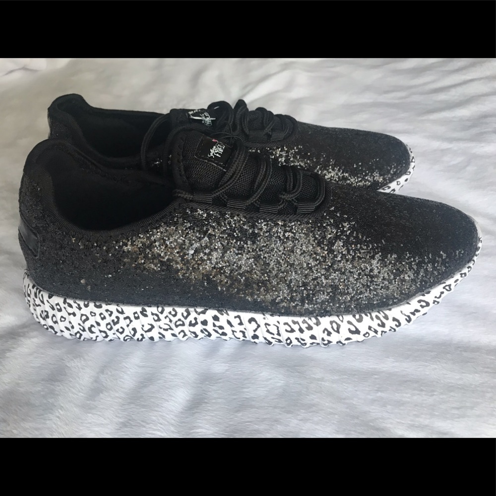 Black glitter and leopard detail sole sneakers